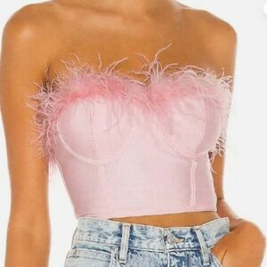 Revolve Superdown Blush Feathered Strapless Top